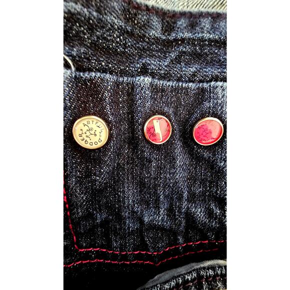 Artful Dodger Skull Design, Colored Stitching Distressed Jeans Sz 34, Y2K,  NEW - Picture 11 of 14